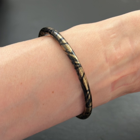 Vintage Plastic Bangle Bracelet, Gold, Black, Thin, Retro, Boho - Picture 1 of 6